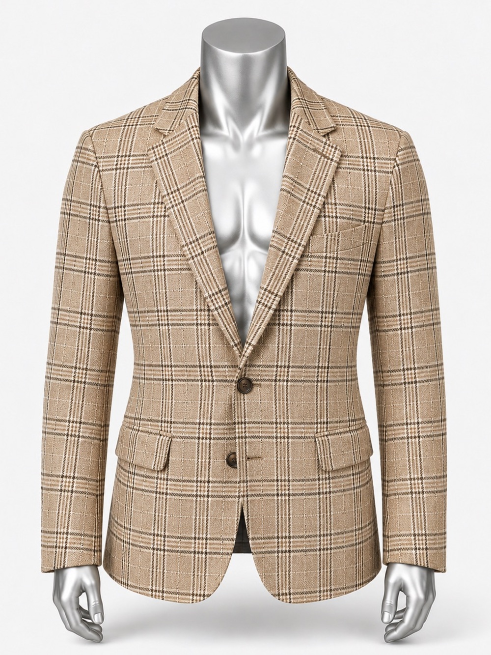 ASOS Tan Plaid Two-Button Sport Coat